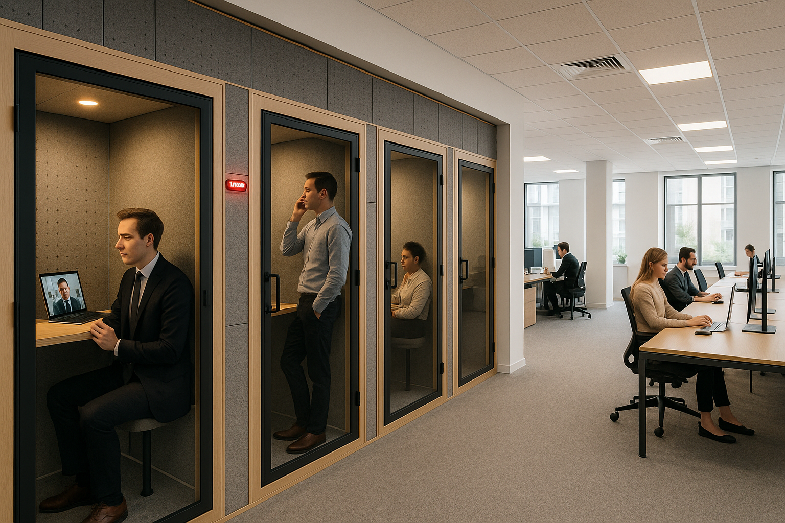 Geluidsdichte cabines in modern kantoor