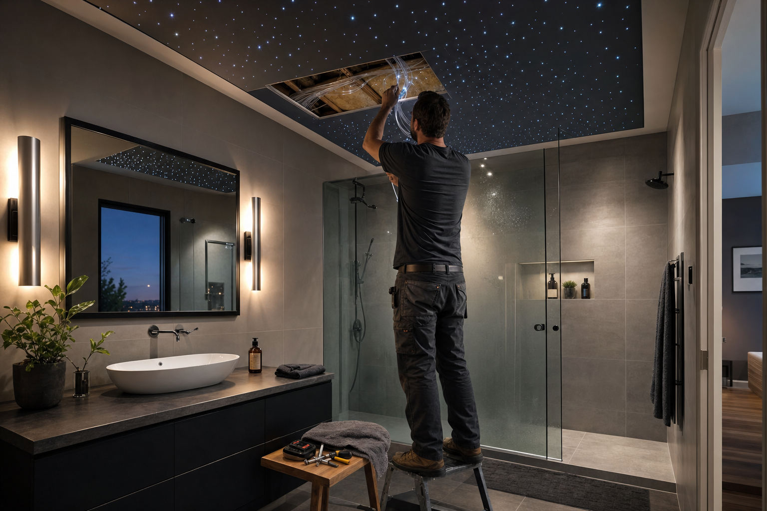 Sterrenhemel installatie in badkamer