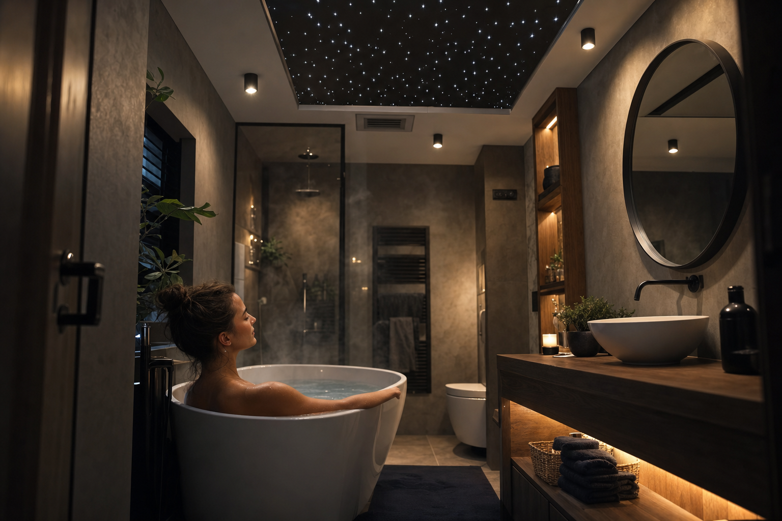 Vochtbestendige sterrenhemel badkamer installatie
