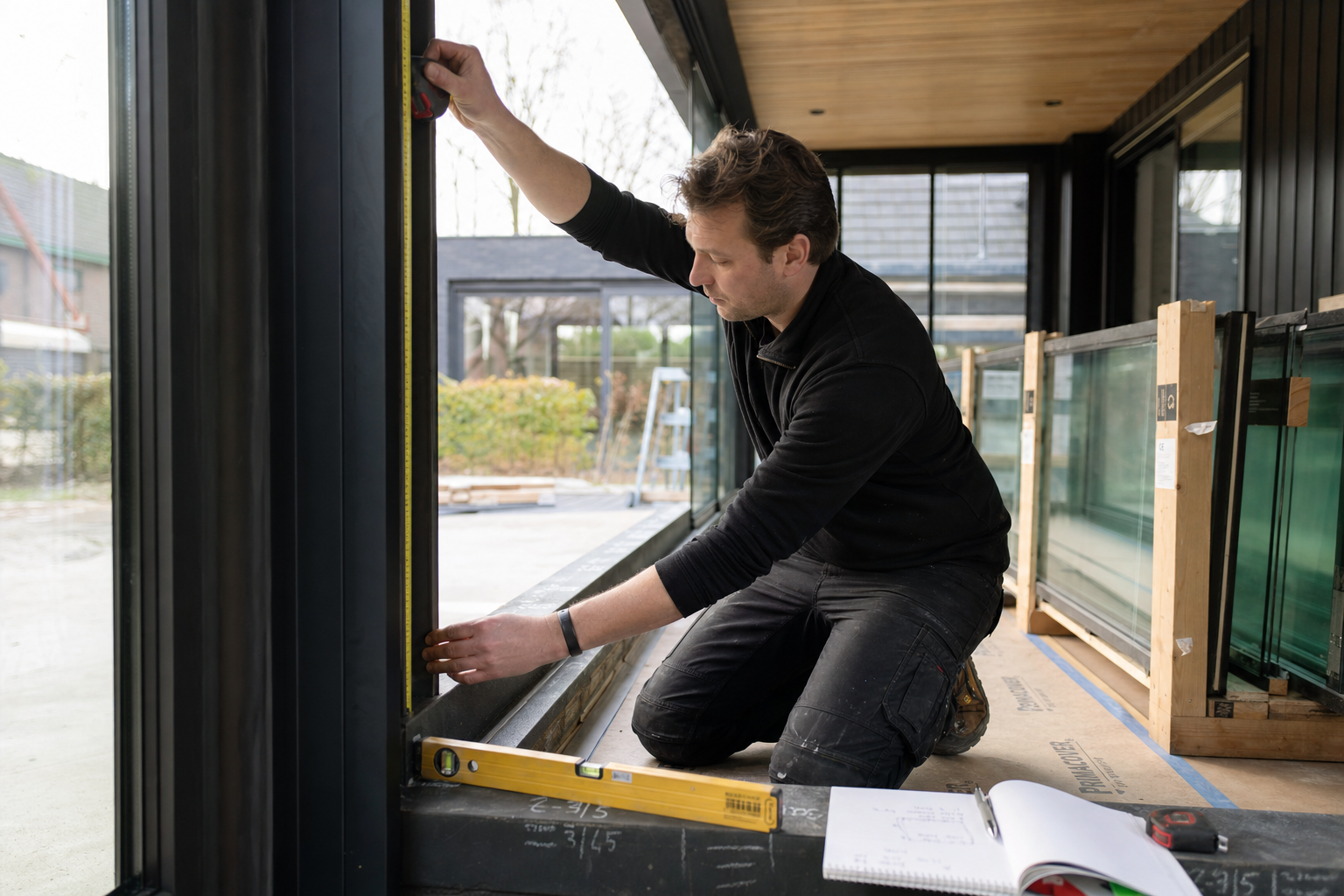 Meetstappen voor glazen schuifwand