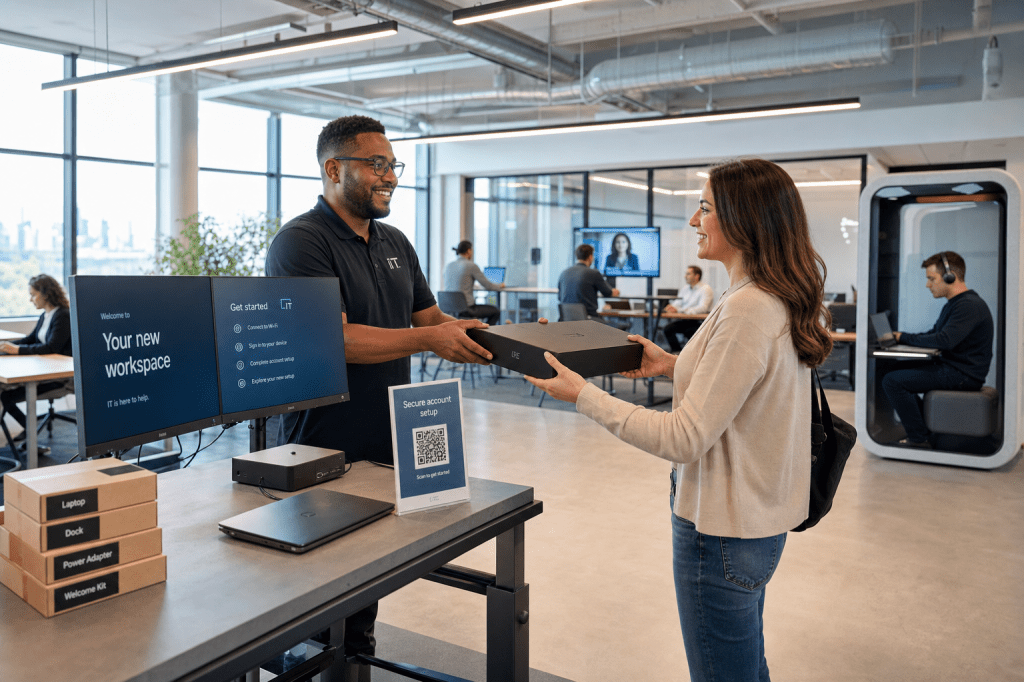 Hoe richt je een moderne werkplek in voor hybride werken met een veilige, snelle onboarding van nieuwe medewerkers (inclusief account-, device- en applicatieprovisioning)?